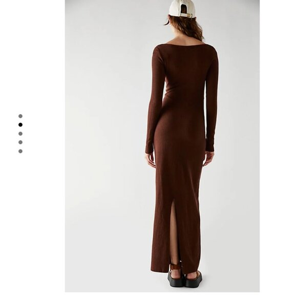 Free People (FP Beach) Trixie Sweater Ribbed Brown Maxi Knit Dress Size M - Picture 3 of 7